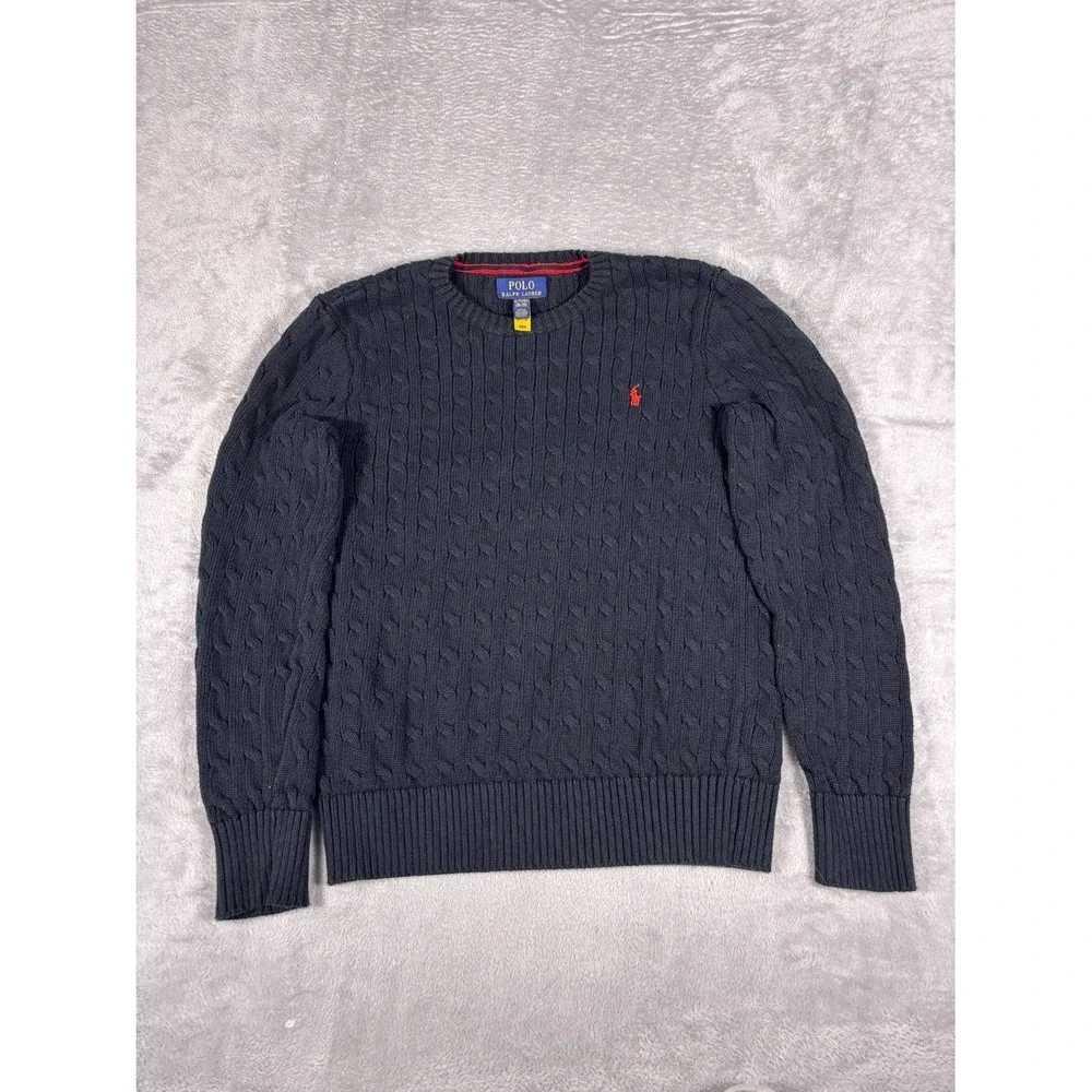 Polo Ralph Lauren Cable Knit Sweater Boys XL Black 18-20 yrs Red Little Pony